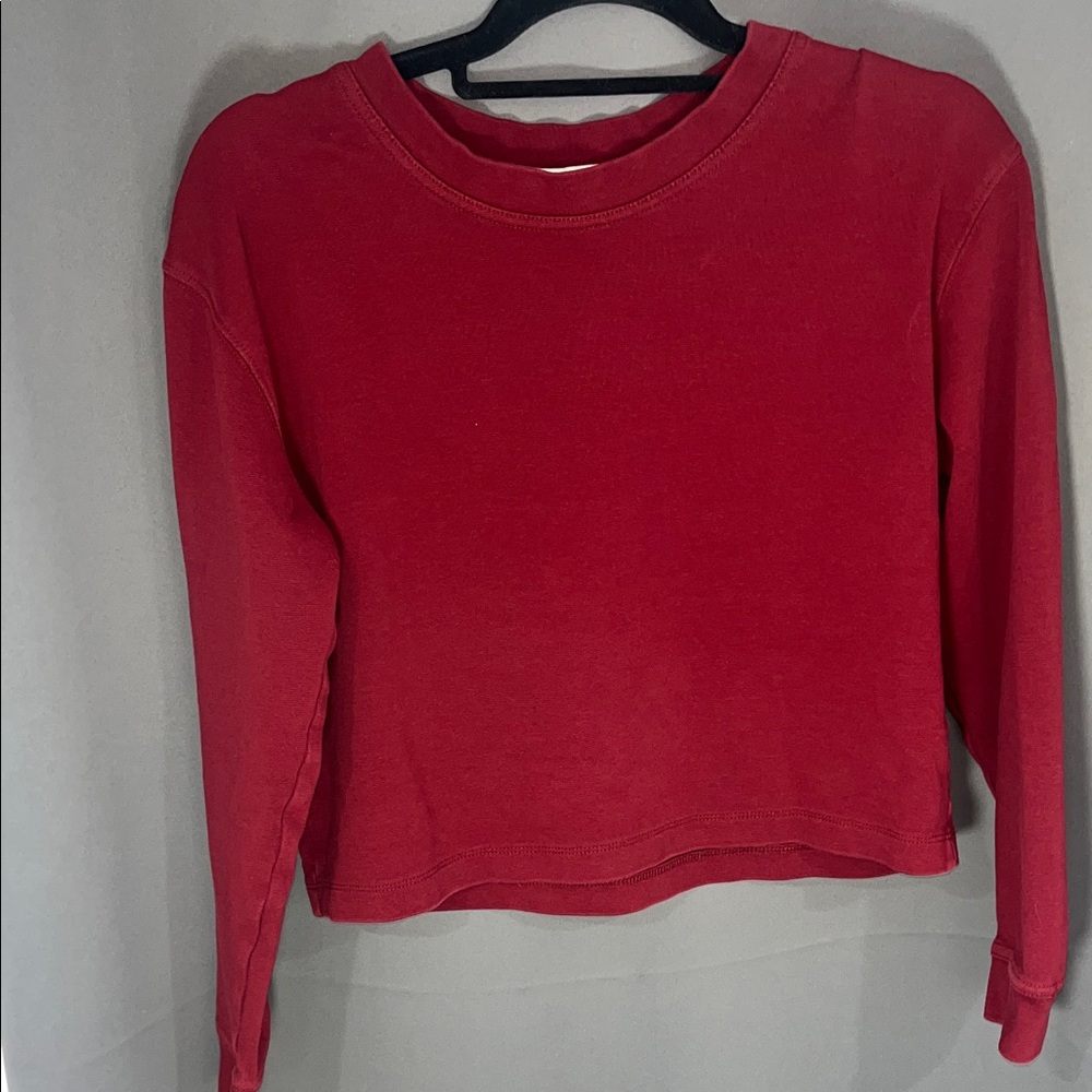 Zara Red Long Sleeve Crew Neck Cropped Sweatshirt - Deep Red Maroon Size Small